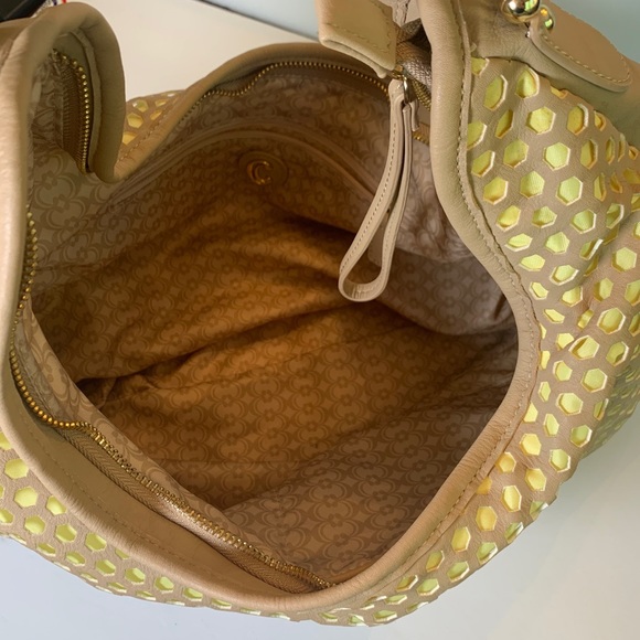 Charming Charlie Tan and Yellow Buttercup perforated Hobo Handbag - Picture 10 of 10